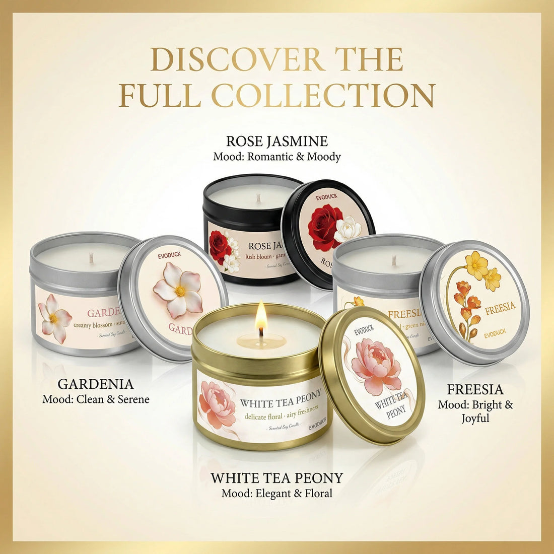 White Tea & Peony Candle – 3oz Soothing Gift for Women