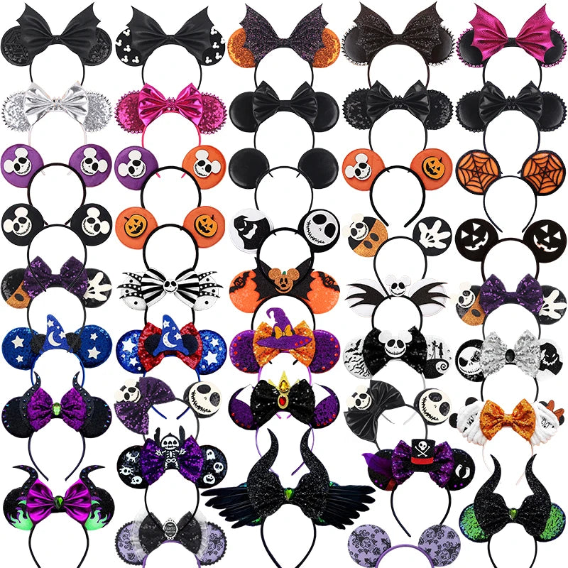 Disney Witch Bat Skeleton Ear Headband For Adults Kids Cosplay Halloween Hairband Women Girls Ghost Bows Party Hair Accessories