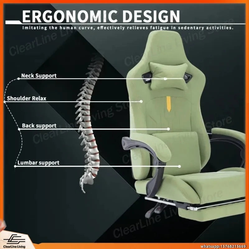 Ergonomic Gaming Chair with Pocket Spring Cushion & Footrest – Dark Green