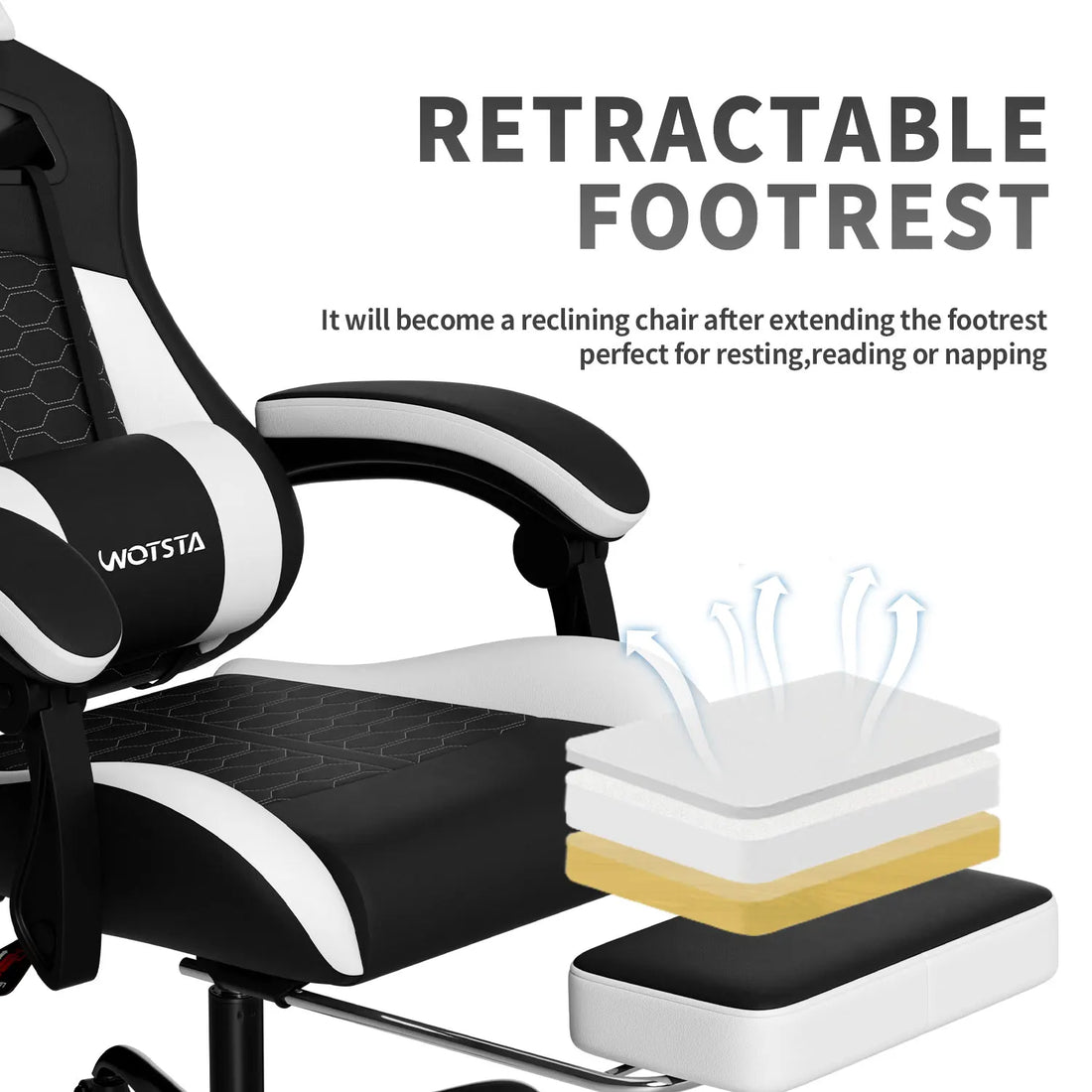 Beige Blue Gaming Chair with Footrest & Lumbar Support