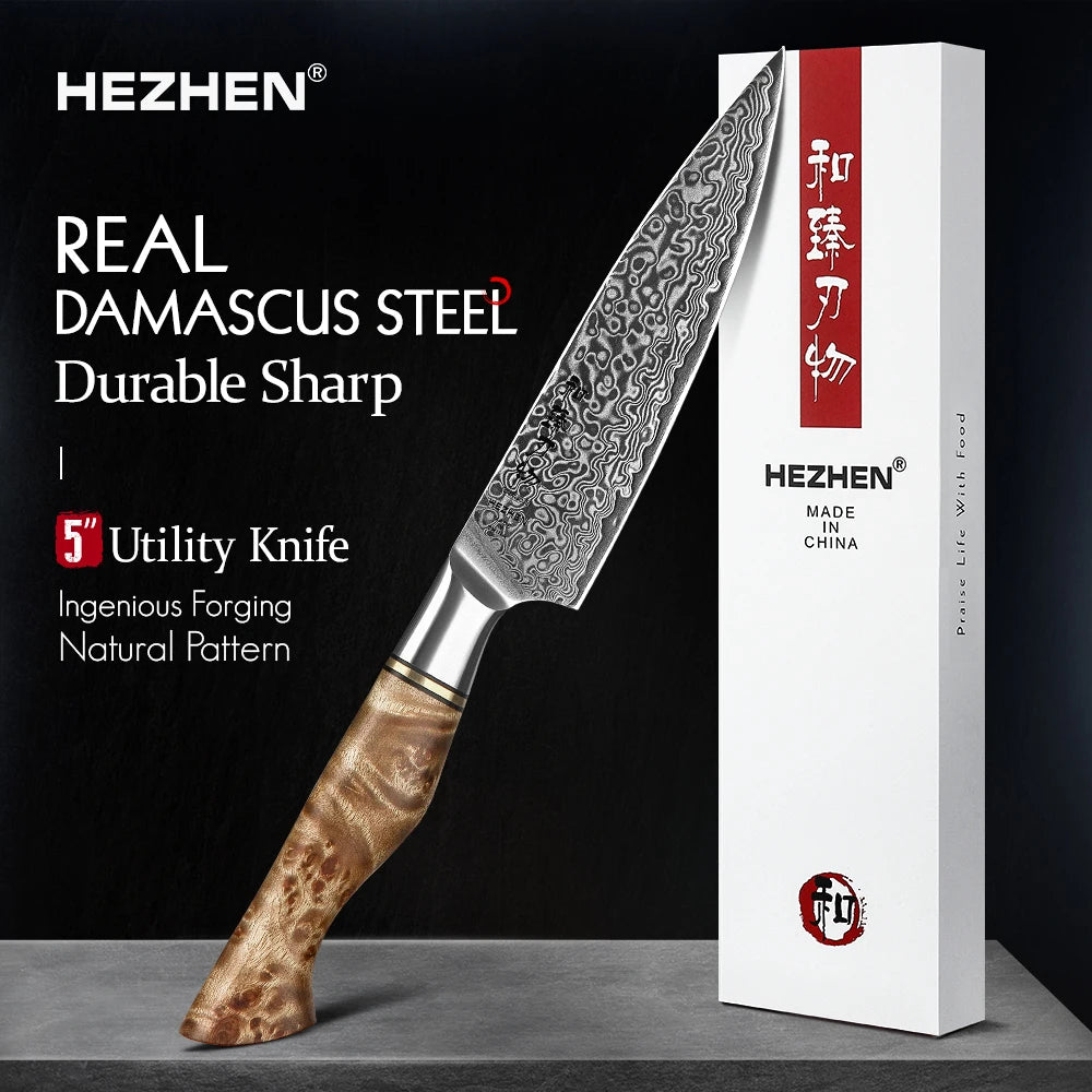 HEZHEN 5" Damascus Super Steel Sharp Kitchen Utility Knife