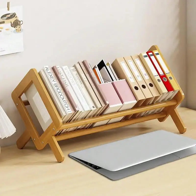 〔R〕X-Shaped Bamboo Desktop Book Rack - Minimalist Wooden Desk Organizer for Books & Folders& Office Supplies