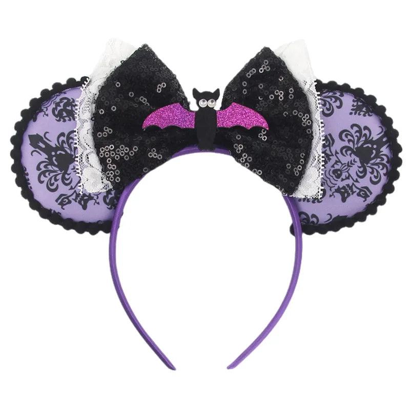 Disney Witch Bat Skeleton Ear Headband For Adults Kids Cosplay Halloween Hairband Women Girls Ghost Bows Party Hair Accessories