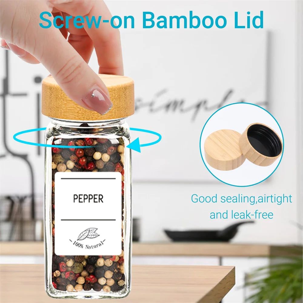 Complete Glass Spice Jars Set with Minimalist Labels & Collapsible Funnel