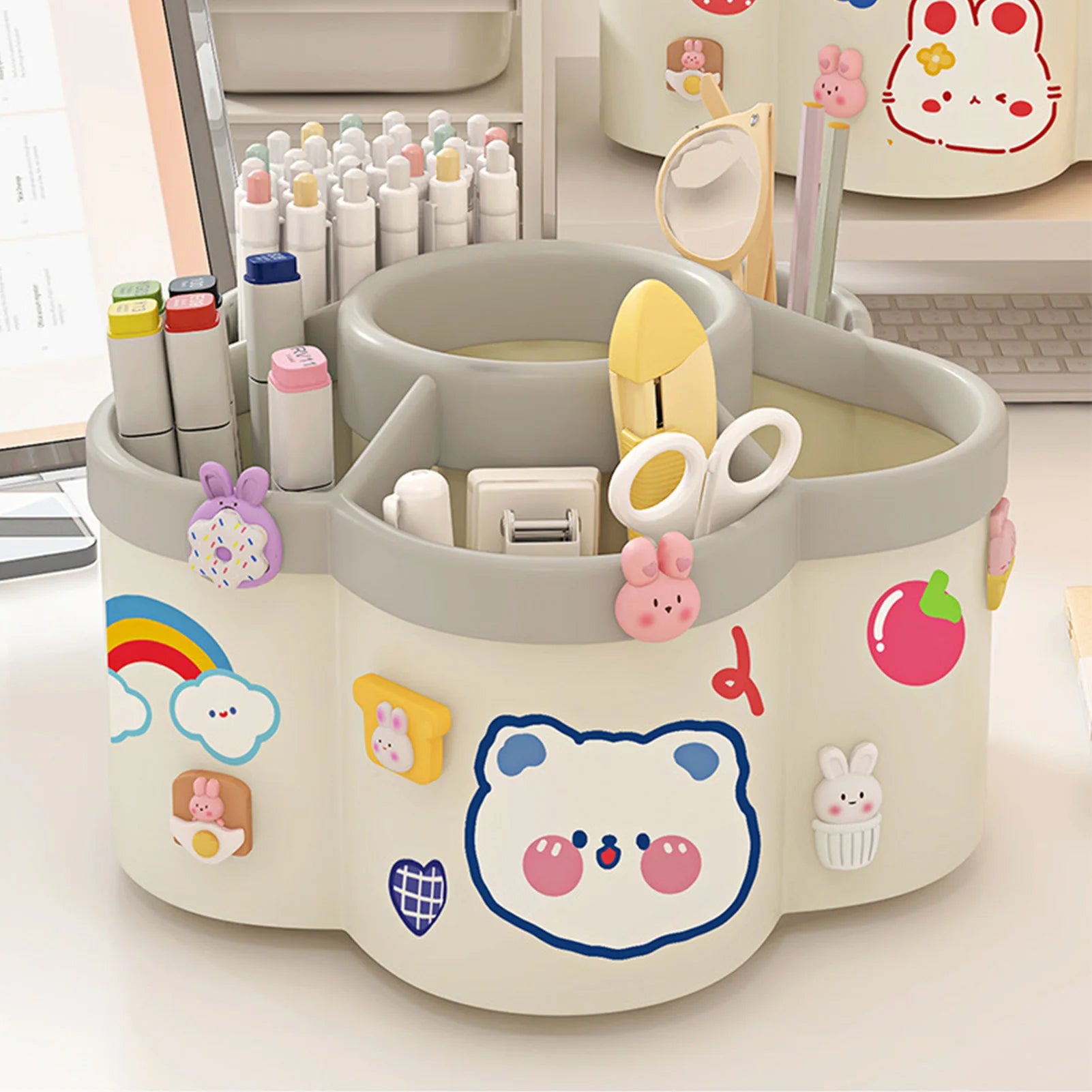 Rotating Pen Holder Desk Organizers Large Capacity Pen Storage Box Cosmetic Brush Organization Box Study Dormitory Accessories