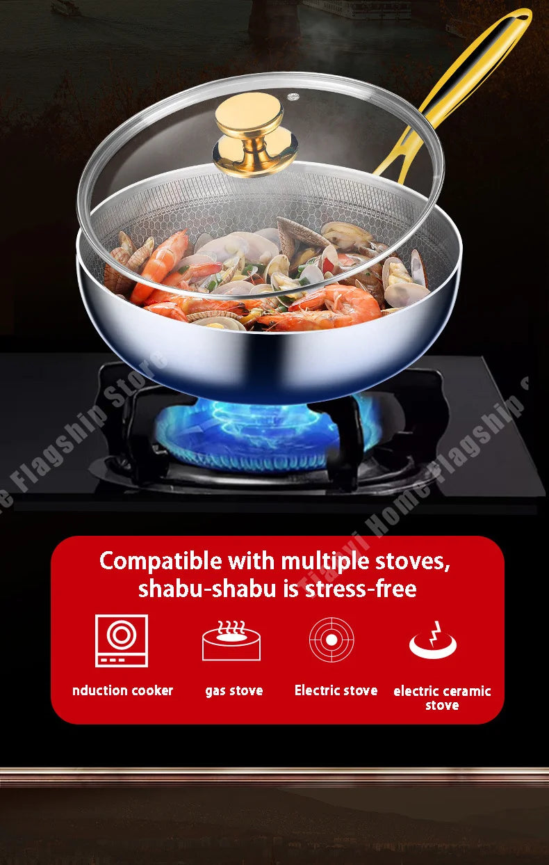 316 Stainless Steel Non-Stick Frying Pan Wok for Kitchen