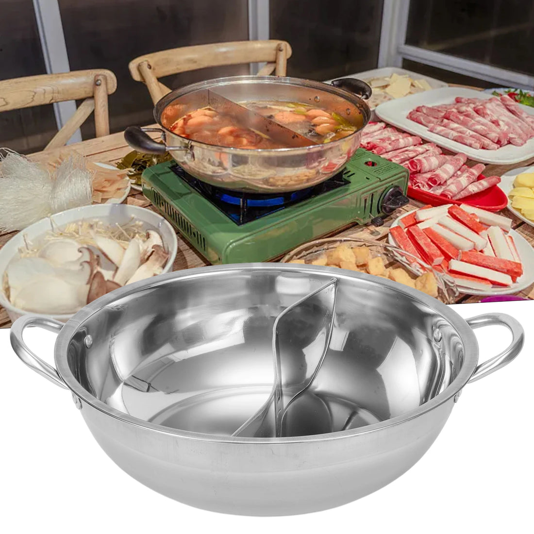 28cm Stainless Steel Double Hotpot Cooker for Gas Stove
