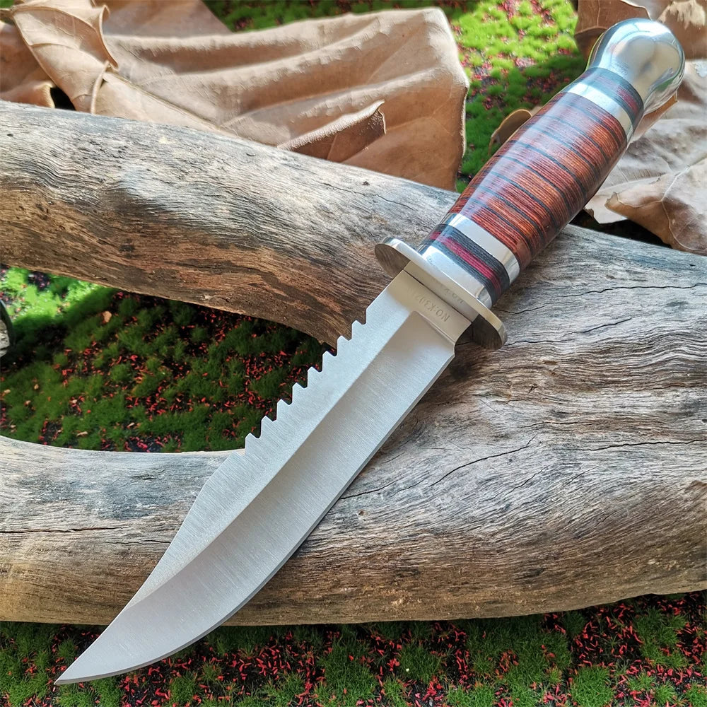 8CR15Mov Steel Hunting Knife with Wooden Handle & Sheath