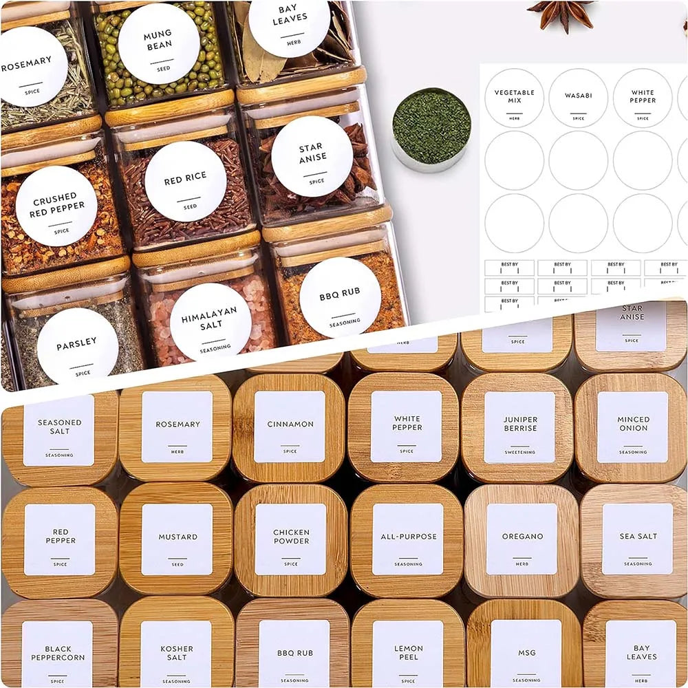 5oz Square Glass Spice Jars Set with Bamboo Lids & Labels