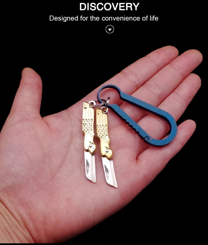 Mini Brass Folding Knife Keychain - EDC Survival Cutter