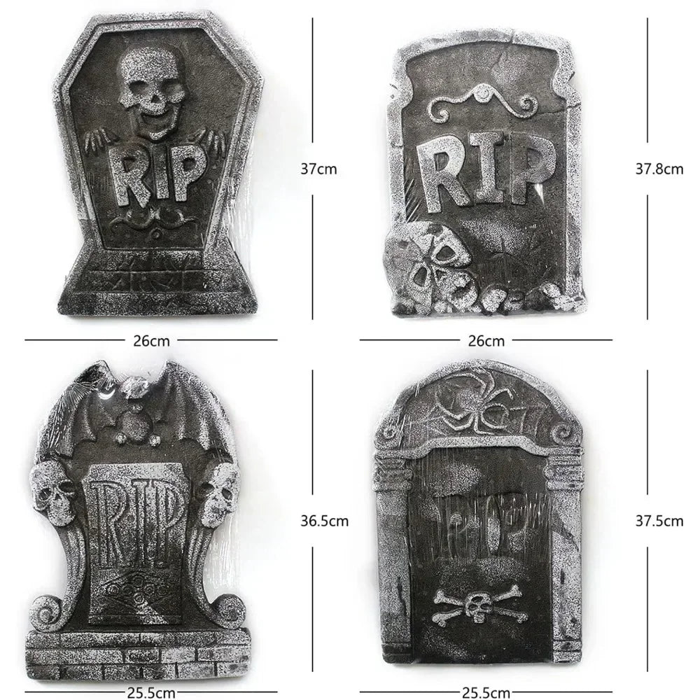 4pcs Foam Skeleton Rip Tombstone Halloween Party Decoration Grave Bat Horror House Prop Decor Ornament Halloween Party Supply