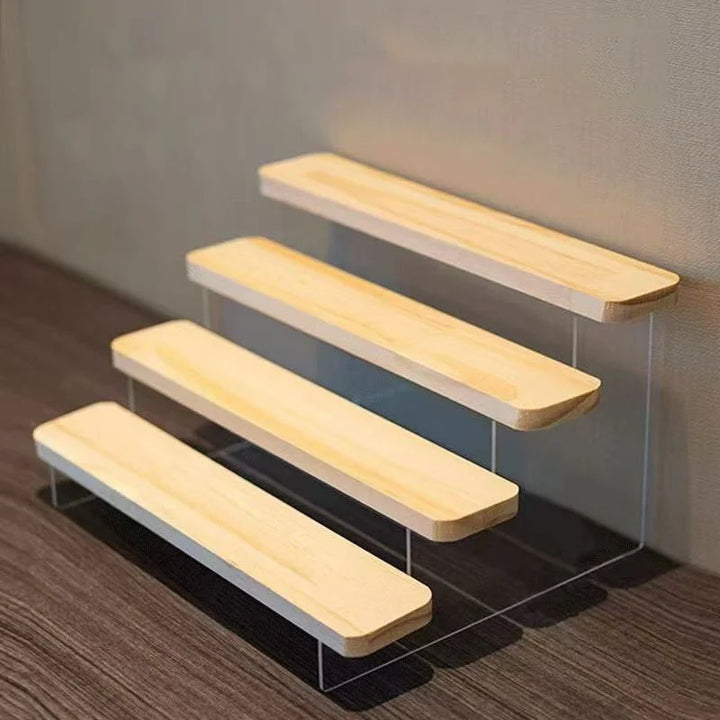2-5 Layer Sturdy Wooden Acrylic Storage Rack for Blind Box Toys, Perfume Display Stand, Desktop Storage Shelf for Cosmetics