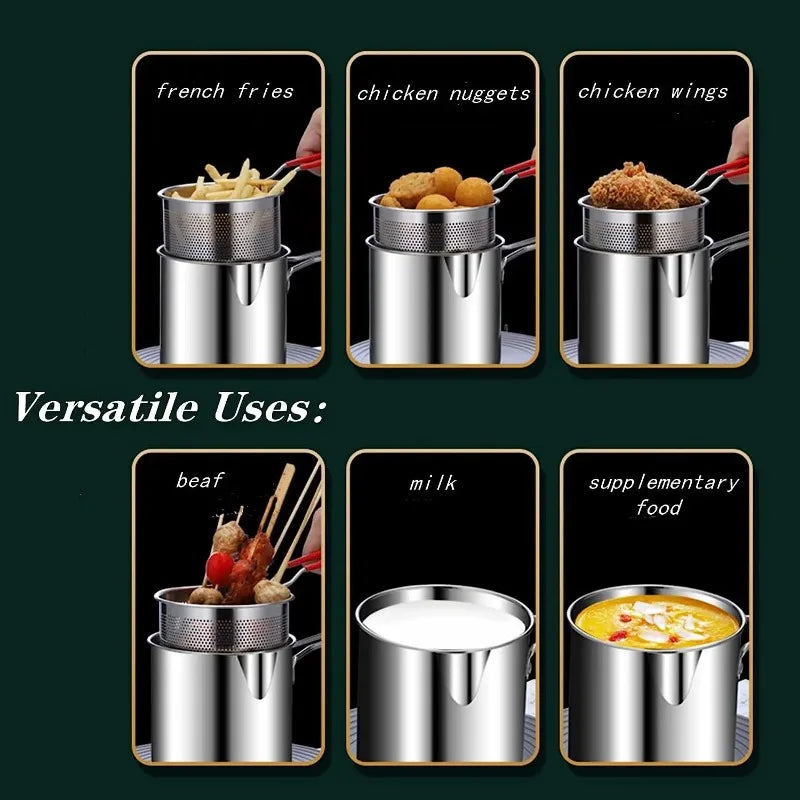 Stainless Steel Deep Fryer Pan with Strainer for Chicken
