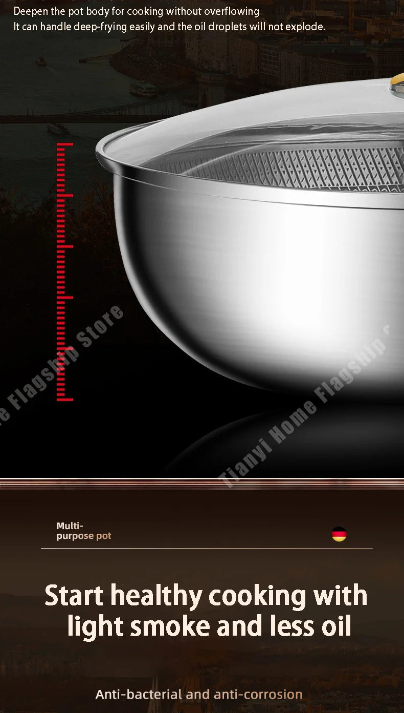 316 Stainless Steel Non-Stick Frying Pan Wok for Kitchen