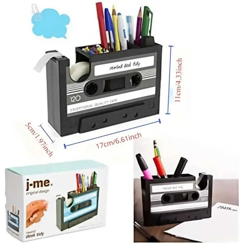 Retro Cassette Tape Dispenser & Pen Holder