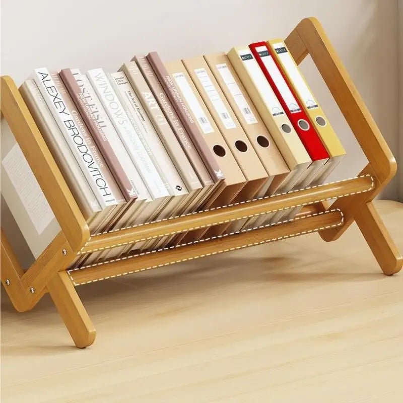 〔R〕X-Shaped Bamboo Desktop Book Rack - Minimalist Wooden Desk Organizer for Books & Folders& Office Supplies