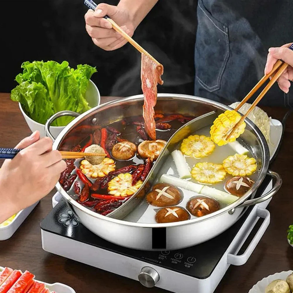 28cm Stainless Steel Double Hotpot Cooker for Gas Stove
