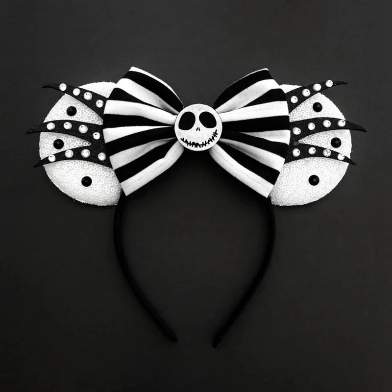 Disney Witch Bat Skeleton Ear Headband For Adults Kids Cosplay Halloween Hairband Women Girls Ghost Bows Party Hair Accessories