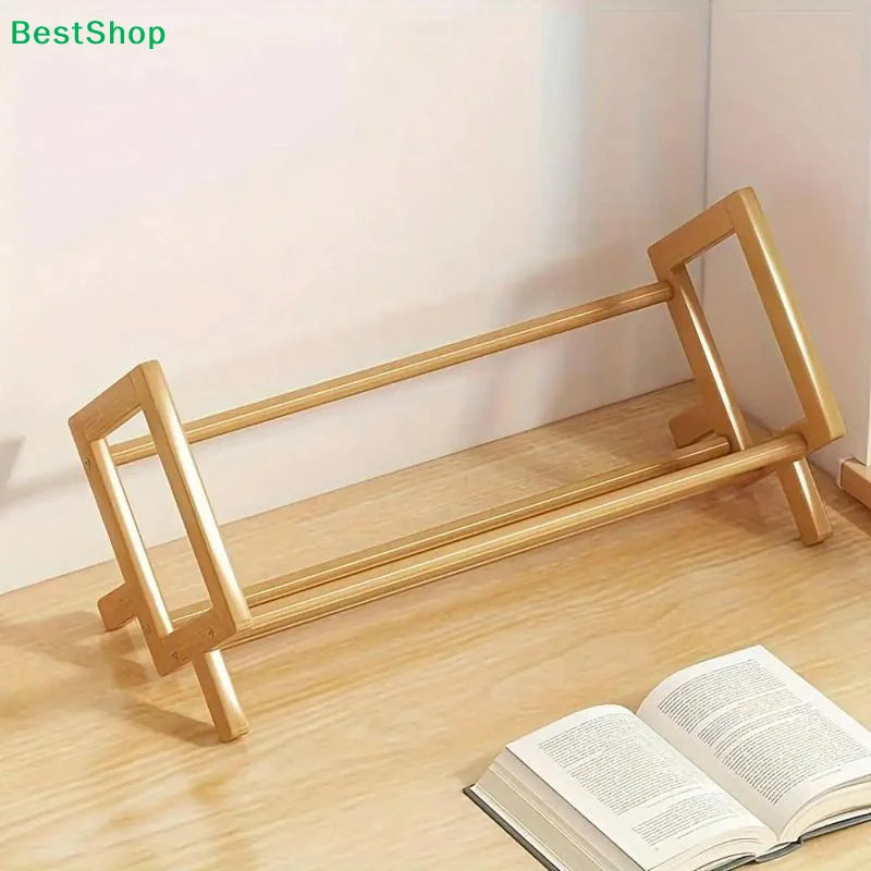 〔R〕X-Shaped Bamboo Desktop Book Rack - Minimalist Wooden Desk Organizer for Books & Folders& Office Supplies