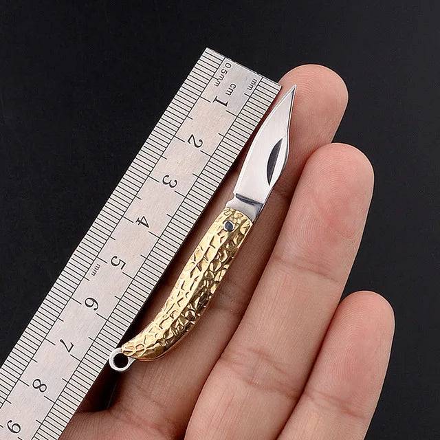 Mini Brass Folding Knife Keychain - EDC Survival Cutter