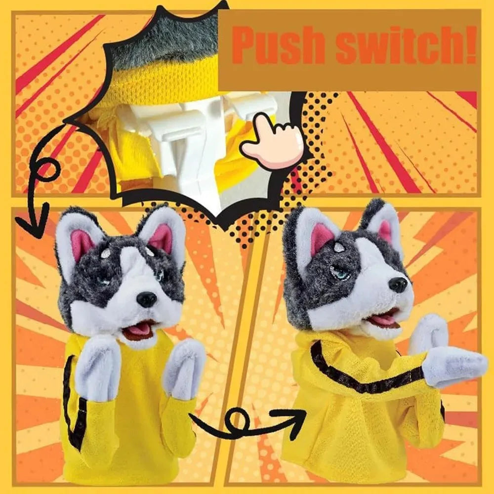 Kung Fu Husky Punching Puppet Gloves, Interactive Boxing Dog Toy for Kids, 1–2 Player Battle Game, Funny Plush Finger Puppet Toy for Party & Stress Relief