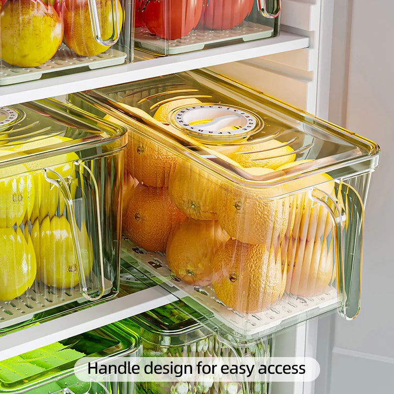 Stackable Freshness-Tracking Fridge Storage Box with Handle & Lid