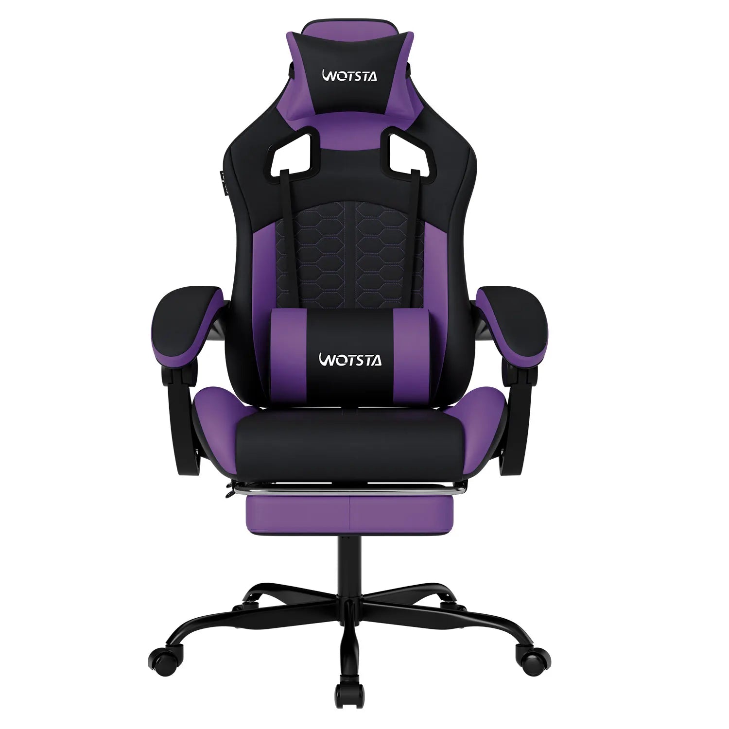 Beige Blue Gaming Chair with Footrest & Lumbar Support