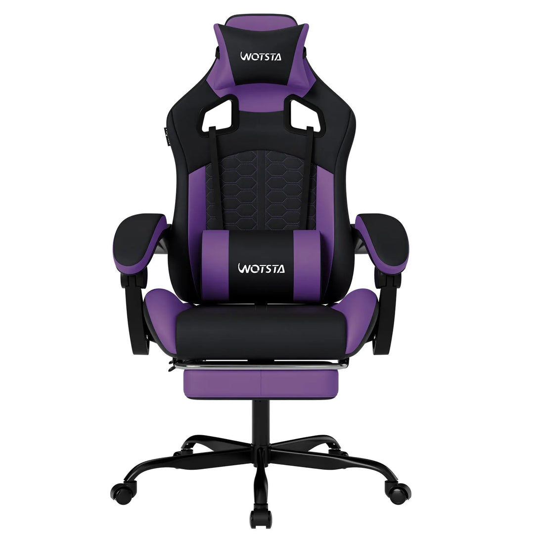 Beige Blue Gaming Chair with Footrest & Lumbar Support