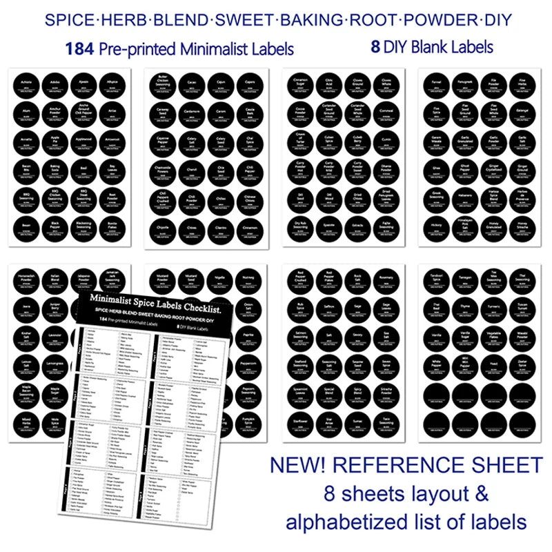 275Pcs Waterproof Preprinted Spice Jar Organizer Labels Set