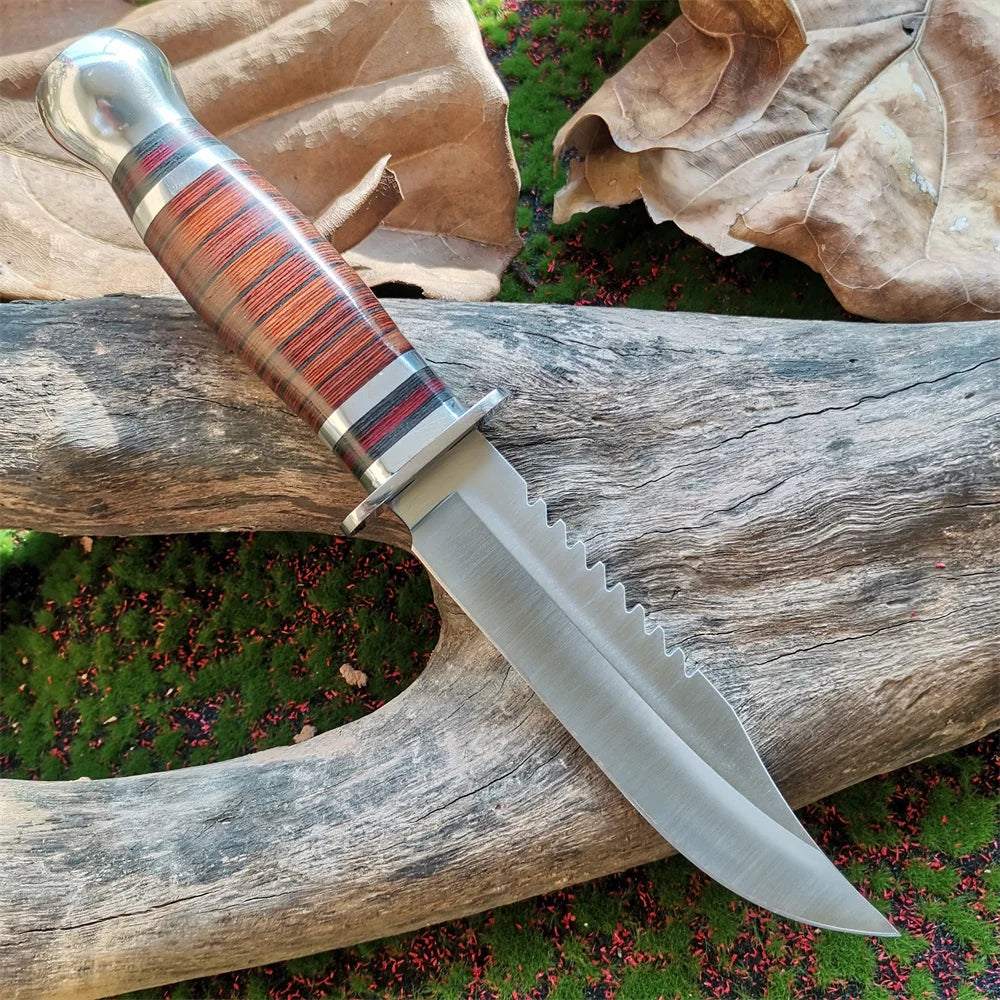 8CR15Mov Steel Hunting Knife with Wooden Handle & Sheath