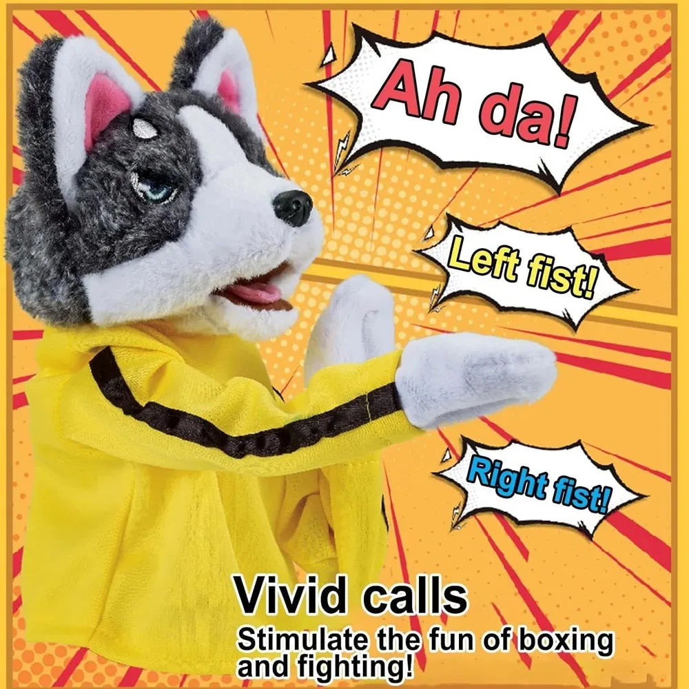 Kung Fu Husky Punching Puppet Gloves, Interactive Boxing Dog Toy for Kids, 1–2 Player Battle Game, Funny Plush Finger Puppet Toy for Party & Stress Relief
