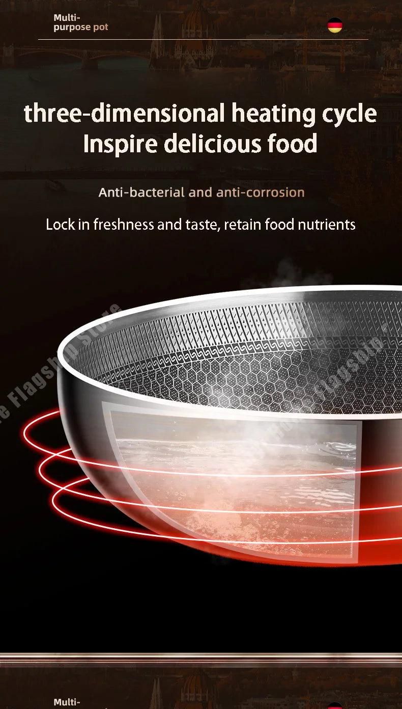 316 Stainless Steel Non-Stick Frying Pan Wok for Kitchen