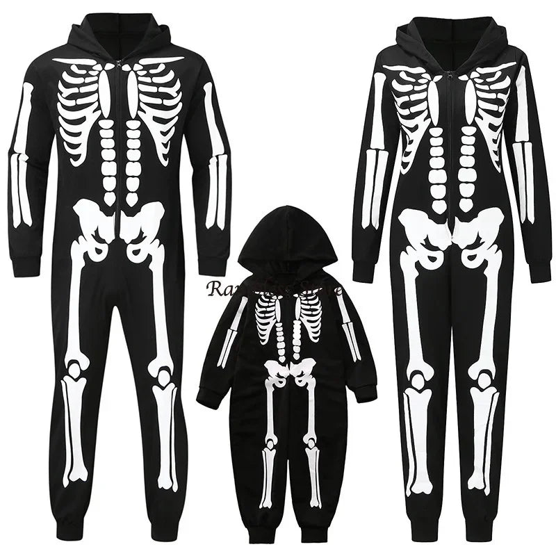Parent-child Party Scary Skulls Cosplay Suits Luminous Skeleton Shape Costumes for Kids Adults Families Halloween Cos Clothing