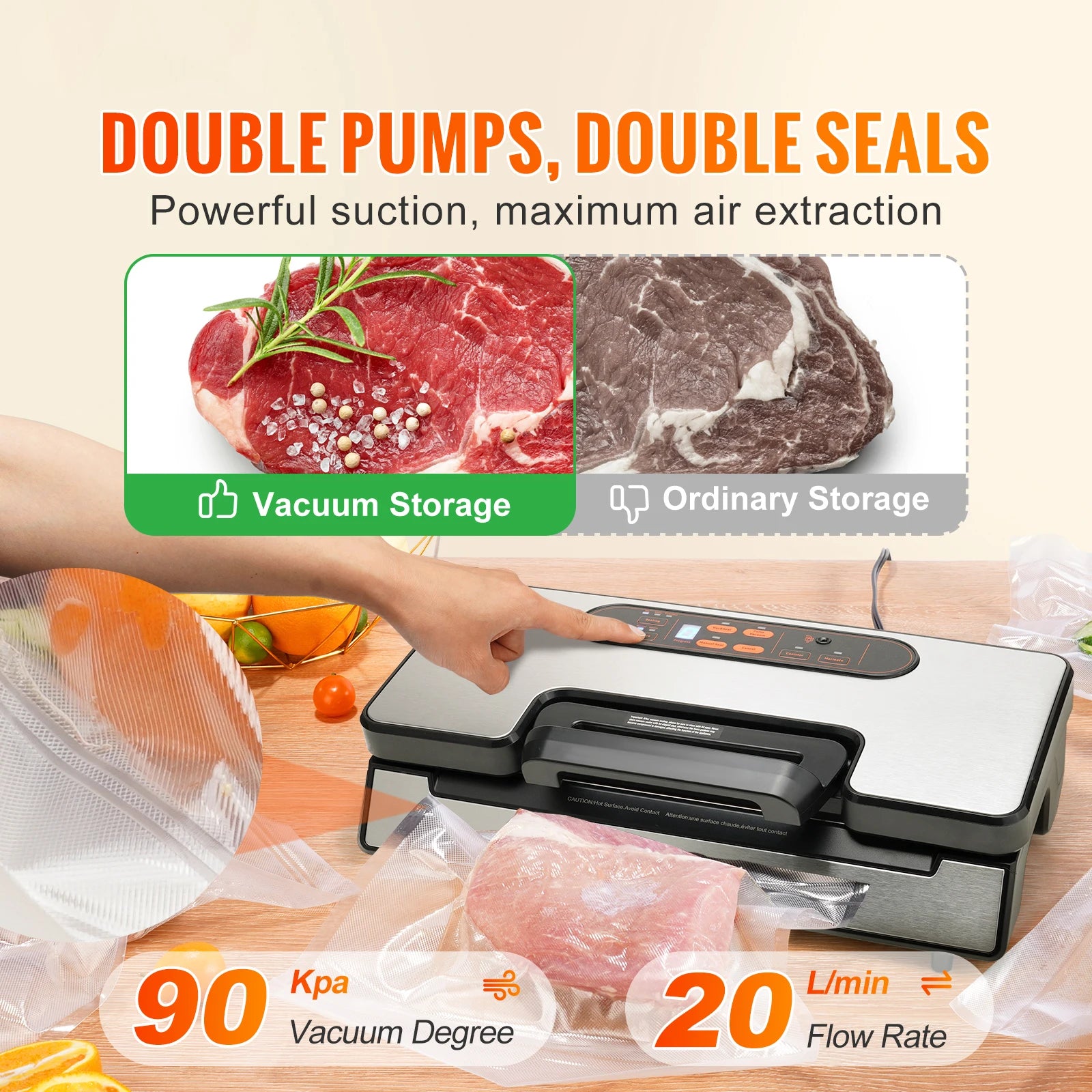 130W 90Kpa Vacuum Sealer Machine with 10 Bags Kitchen