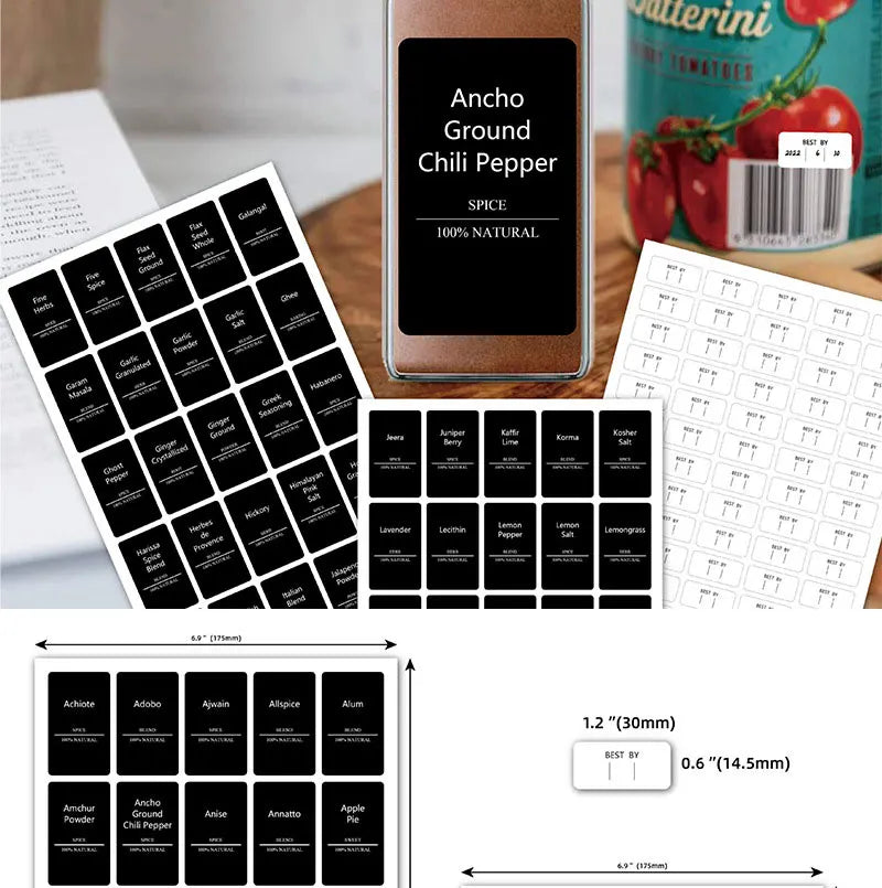 275Pcs Waterproof Preprinted Spice Jar Organizer Labels Set