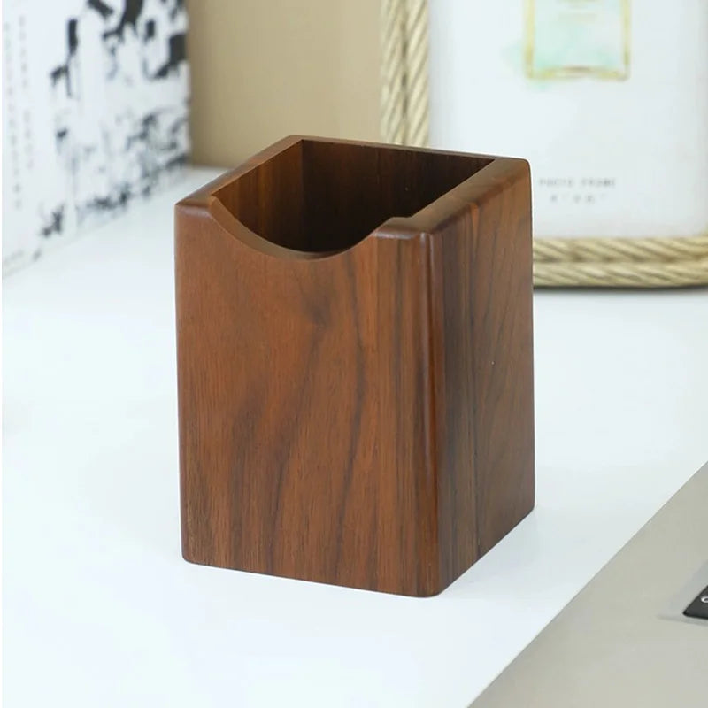 Natural Walnut Pen Holder Wooden Ink Pen Storage Case Desk Writing Stationary Organizer Office School Supplies Gift