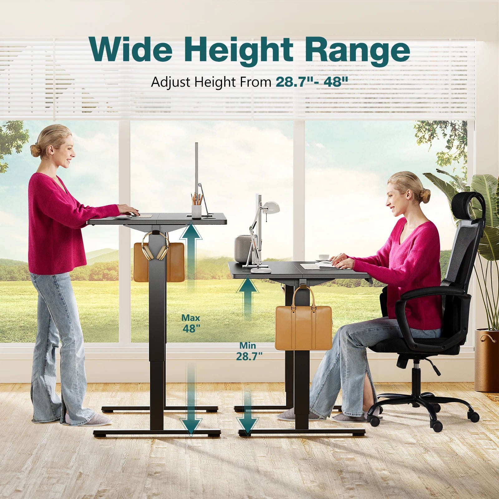 JHK Electric Adjustable Height Standing Computer Desk Ergonomic Sit Stand Up Down Computer Table Workstation For Home Office