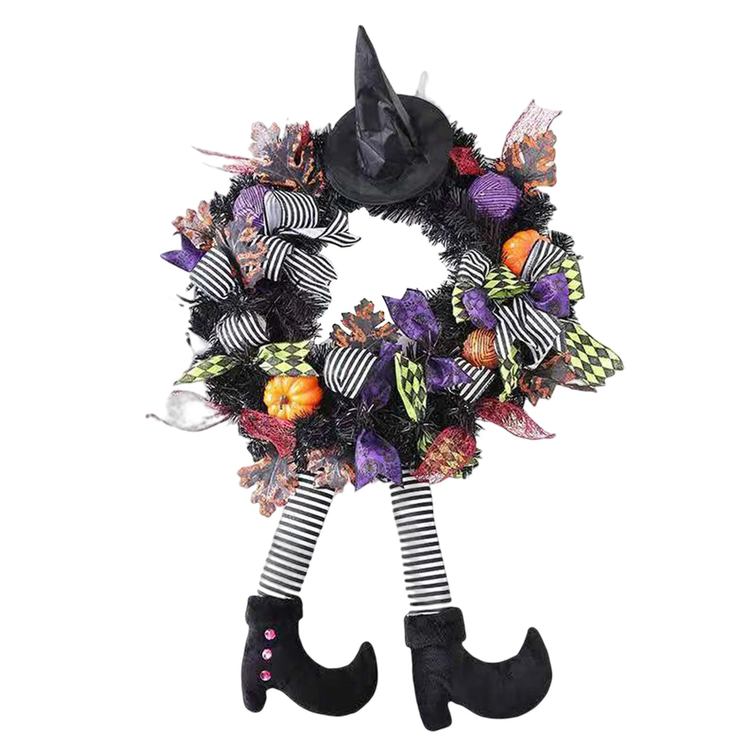 Halloween Wreath Long Legged Wicked Witch Front Door Garlands Decor Hat Leg Mesh Halloween Decorations Wall Hanging Pendant