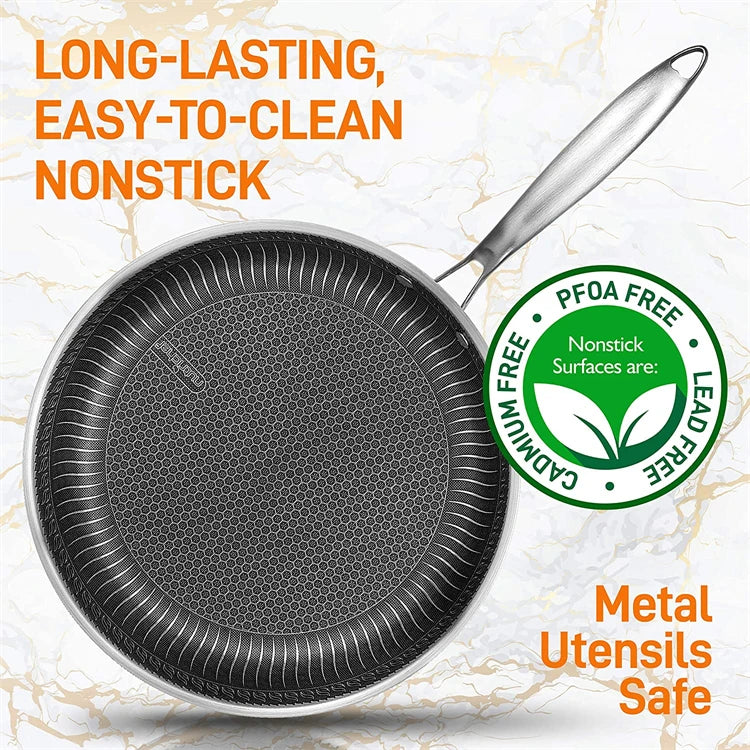 LMETJMA Nonstick Stainless Steel Frying Pan with Lid