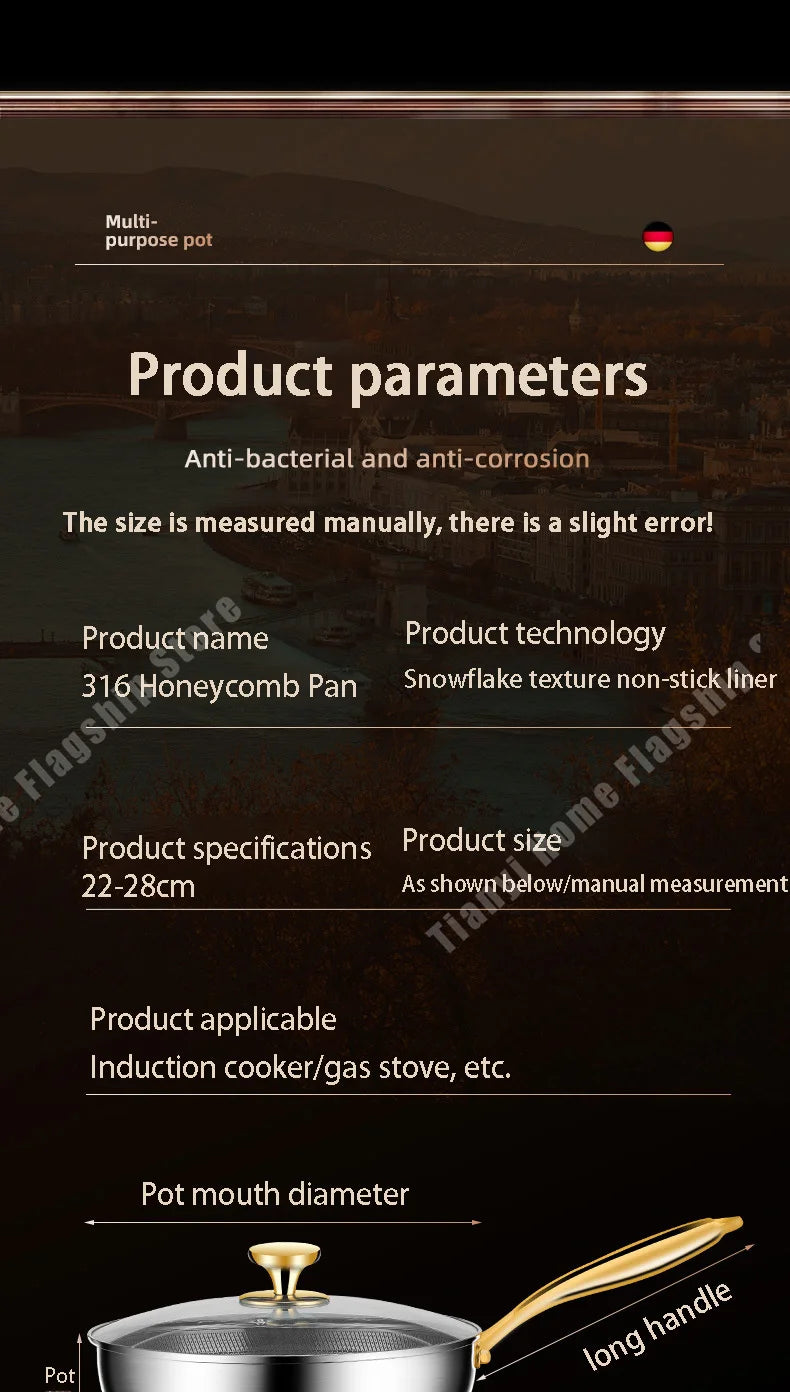 316 Stainless Steel Non-Stick Frying Pan Wok for Kitchen