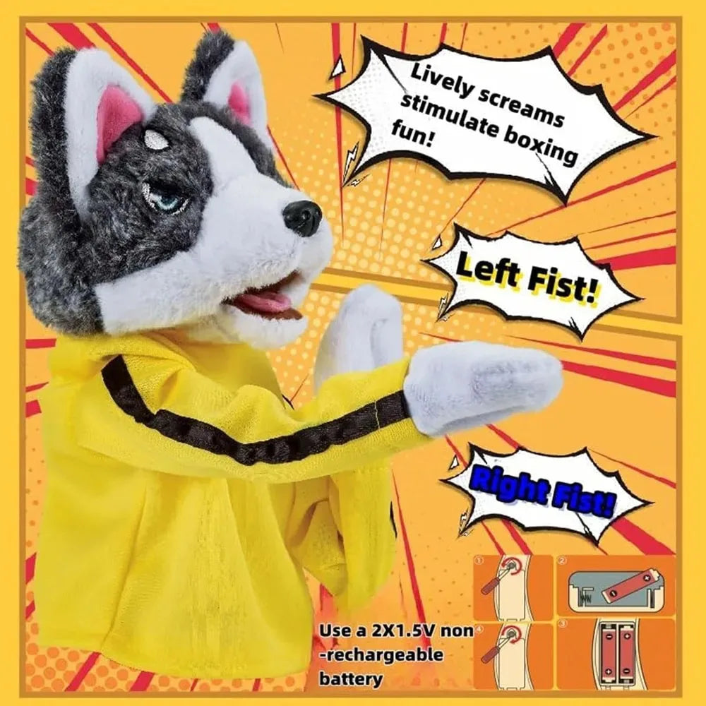 Kung Fu Husky Punching Puppet Gloves, Interactive Boxing Dog Toy for Kids, 1–2 Player Battle Game, Funny Plush Finger Puppet Toy for Party & Stress Relief