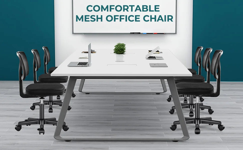 Armless Mesh Office Chair with Lumbar Support & Wheels