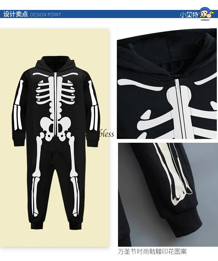 Parent-child Party Scary Skulls Cosplay Suits Luminous Skeleton Shape Costumes for Kids Adults Families Halloween Cos Clothing