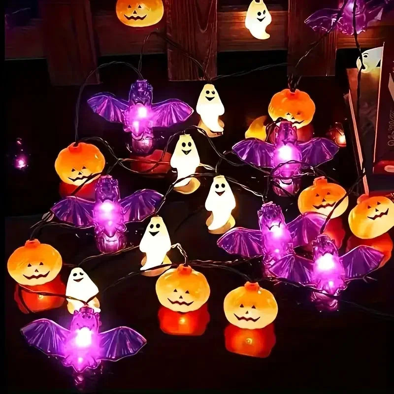 1PC 10/20/40LEDS Halloween String Lights Battery Operated Pumpkin Bat Ghost Indoor Home Courtyard Halloween Decorative Lights