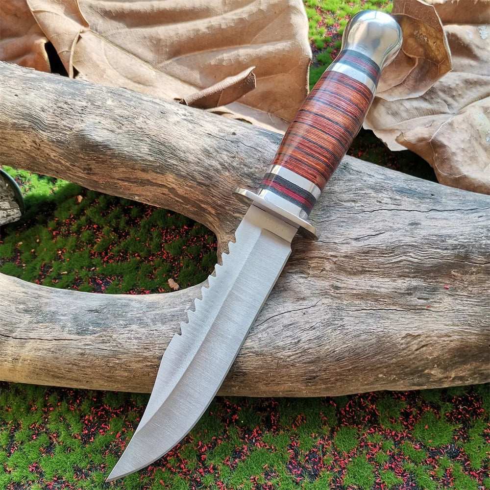 8CR15Mov Steel Hunting Knife with Wooden Handle & Sheath