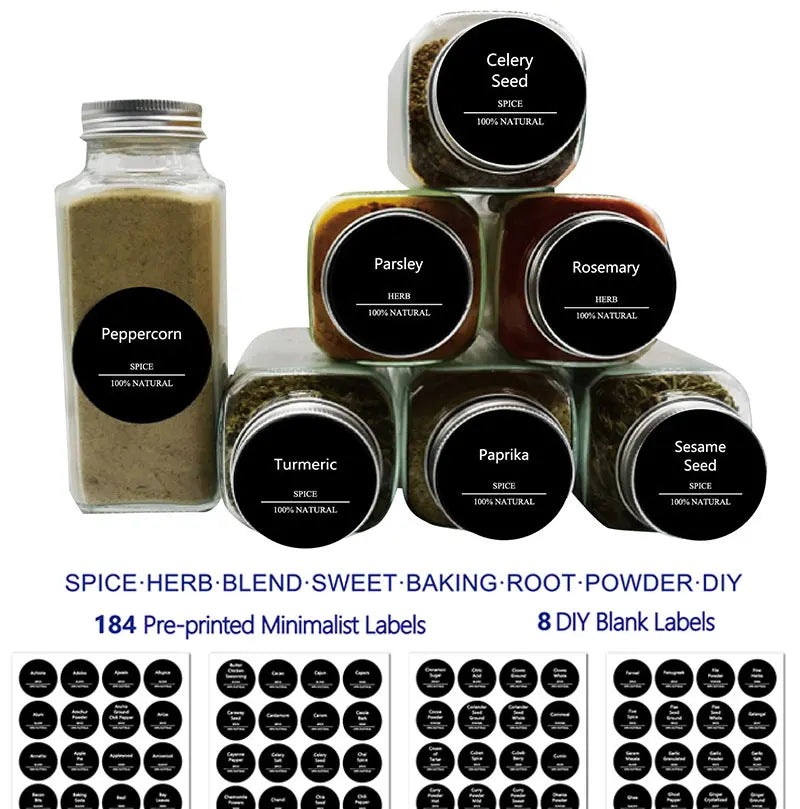 275Pcs Waterproof Preprinted Spice Jar Organizer Labels Set