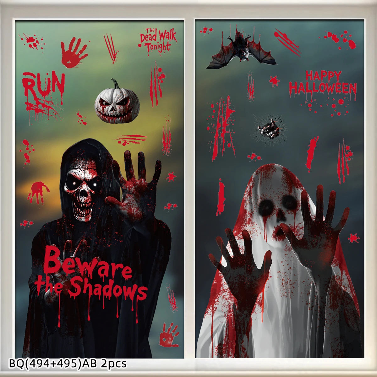 Halloween Static Cling Stickers Scary Ghost Woman Bloody Handprint Window Decals Spooky Party Home Decor Horror Decorations