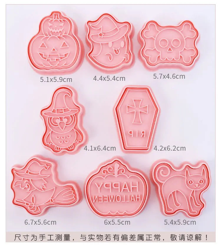 Halloween Cookies Cutters Cartoon Pumpkin Pressable Biscuit Mold Plastic Confectionery Fondant Cookie Stamp Baking Pastry Tools