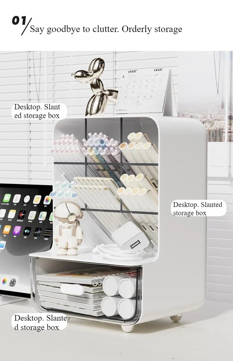 Inclined Pen Holder Student Writing Desk Stationery Storage Box Large Capacity Office Desktop Sundries Rack