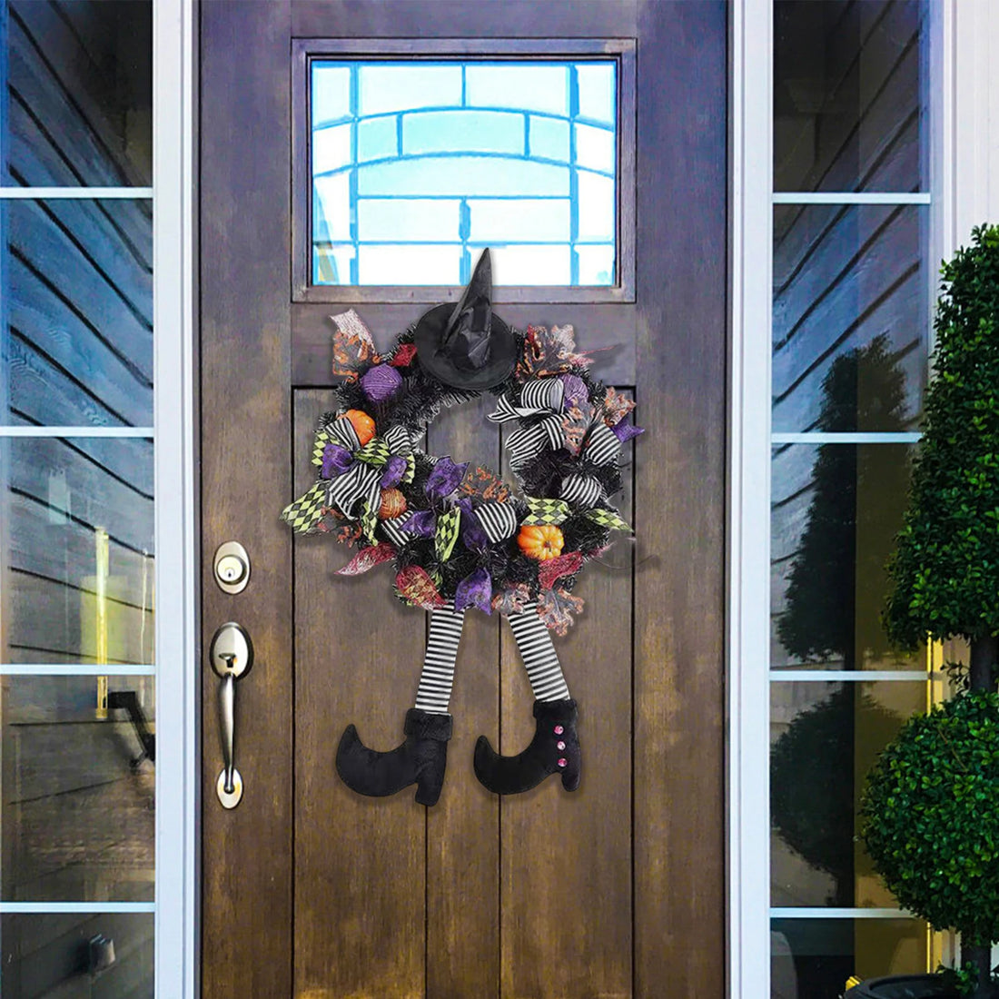 Halloween Wreath Long Legged Wicked Witch Front Door Garlands Decor Hat Leg Mesh Halloween Decorations Wall Hanging Pendant
